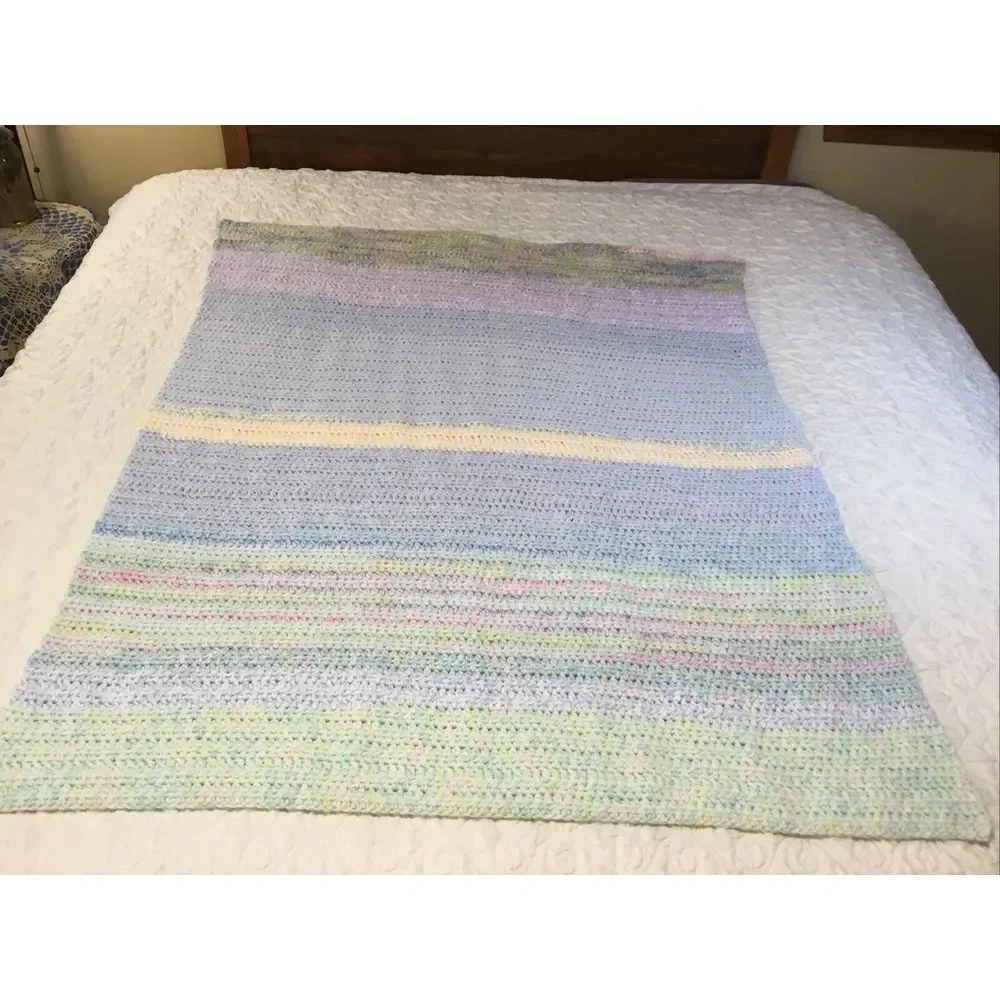 Handmade Afghan‎ Crocheted Throw Baby Blanket Multi Colors Rectangle 56 x44
